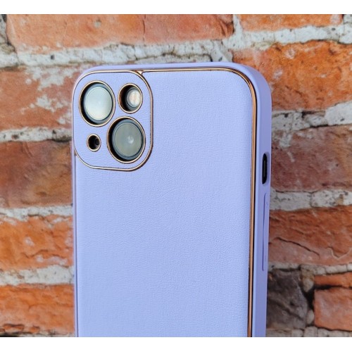 Чехол для iPhone 13, имитация кожи лованд/золото усиленный, противоударный с защитой экрана и камеры