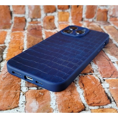 Чехол для iPhone 14 MAX PRO, имитация кожи, синий, противоударный с защитой экрана/камеры
