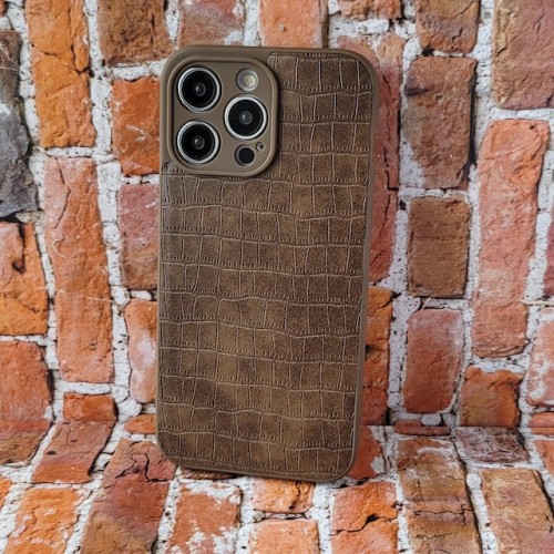 Чехол для iPhone 14 MAX PRO, имитация кожи, темно-коричневый, противоударный с защитой экрана/камеры