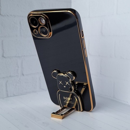 Чехол для iPhone 14 PLUS, KAWS, черный/золото усиленный, противоударный с защитой экрана и камеры