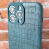 Чехол для iPhone 14 MAX PRO, имитация кожи, темно-зеленый, противоударный с защитой экрана/камеры