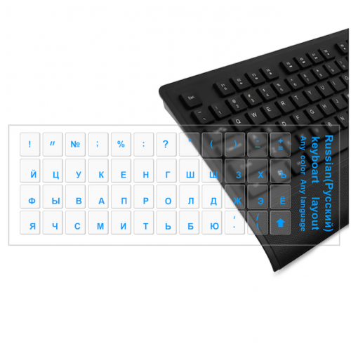 Наклейки на клавиатуру прозрачные буквы Синий