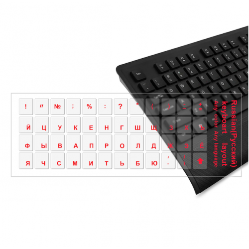 Наклейки на клавиатуру прозрачные буквы Красный