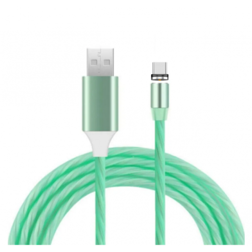Кабель магнитный светящийся USB для зарядки 3 в 1 Lightning, Type-C, micro USB ультрапрочный Зеленый