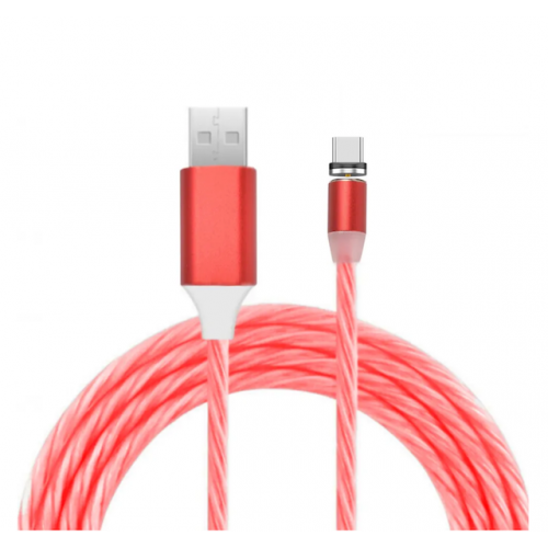 Кабель магнитный светящийся USB для зарядки 3 в 1 Lightning, Type-C, micro USB ультрапрочный Красный