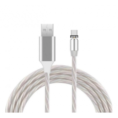 Кабель магнитный светящийся USB для зарядки 3 в 1 Lightning, Type-C, micro USB ультрапрочный Белый